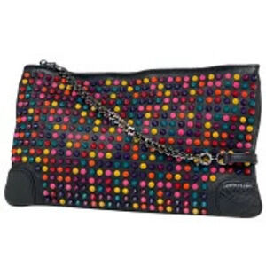 Christian Louboutin Chain Shoulder Bag Studded Clutch Leather Black Multicolor